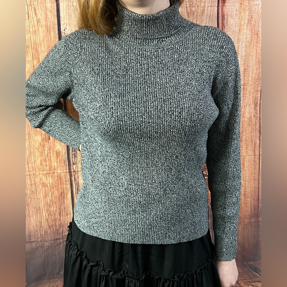 Liz Claiborne black marbled long sleeve turtleneck size M - Picture 5 of 11
